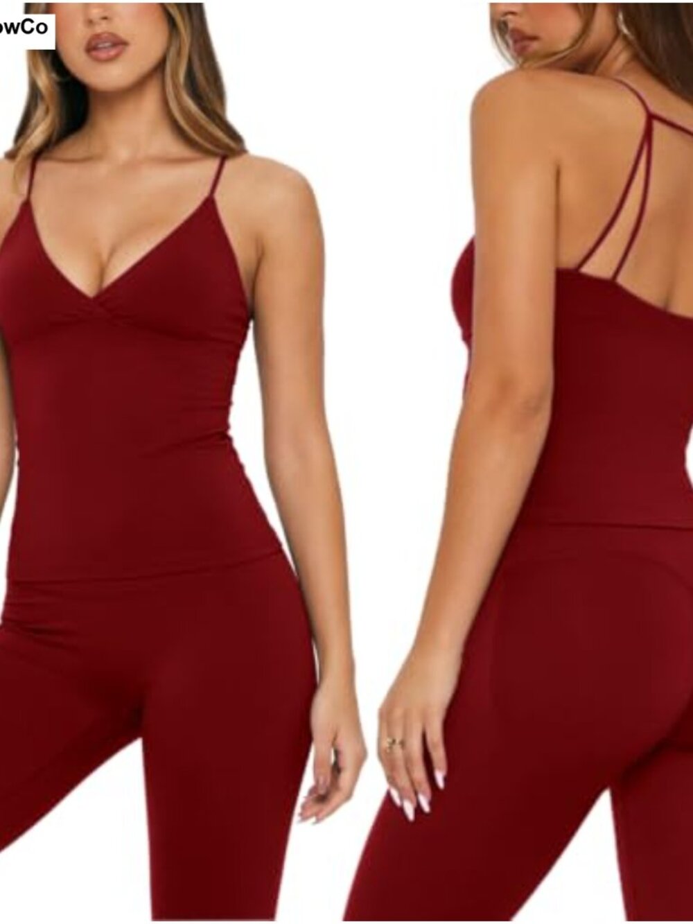 2 Piece Ribbed Workout Set V-Neck Tank High Waist Yoga Leggings